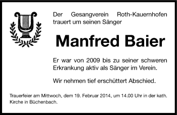 Traueranzeige von Manfred Baier von Roth-Hilpoltsteiner Volkszeitung Lokal