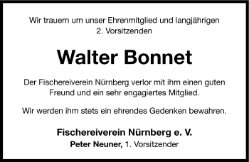 Traueranzeige von Walter Bonnet von Gesamtausgabe Nürnberger Nachrichten/ Nürnberger Ztg.