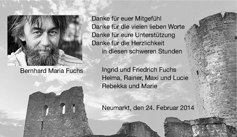  Traueranzeige für Bernhard Maria Fuchs vom 24.02.2014 aus Neumarkter Nachrichten Lokal