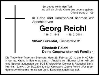 Traueranzeige von Georg Reichl von Gesamtausgabe Nürnberger Nachrichten/ Nürnberger Ztg.