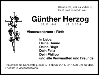 Traueranzeige von Günther Herzog von Gesamtausgabe Nürnberger Nachrichten/ Nürnberger Ztg.