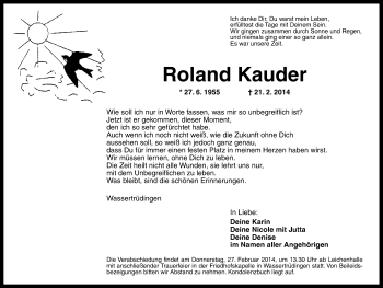 Traueranzeige von Roland Kauder von Altmühl-Bote Lokal