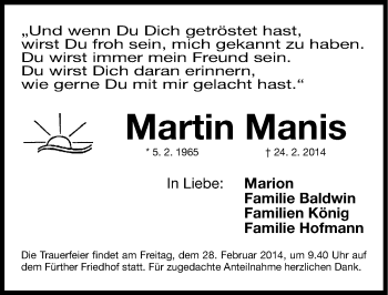 Traueranzeige von Martin Manis von Fürther Nachrichten Lokal