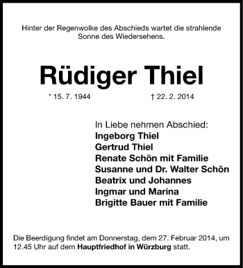 Traueranzeige von Rüdiger Thiel von Gesamtausgabe Nürnberger Nachrichten/ Nürnberger Ztg.