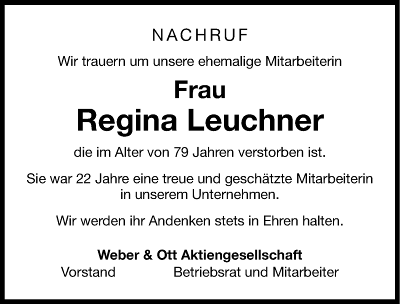  Traueranzeige für Regina Leuchner vom 26.02.2014 aus Nordbayerische Nachrichten Forchheim Lokal