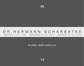 Traueranzeige von Hermann Scharbatke von Gesamtausgabe Nürnberger Nachrichten/ Nürnberger Ztg.