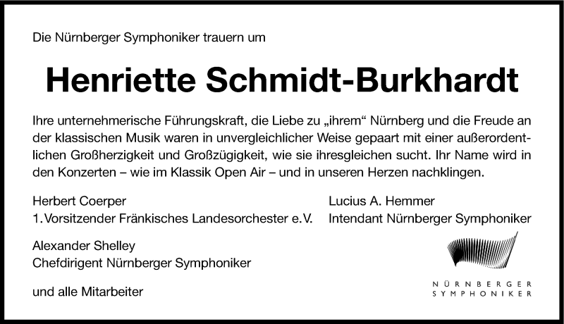  Traueranzeige für Henriette Schmidt-Burkhardt vom 27.02.2014 aus Gesamtausgabe Nürnberger Nachrichten/ Nürnberger Ztg.