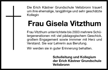 Traueranzeige von Gisela Vitzthum von Fürther Nachrichten Lokal