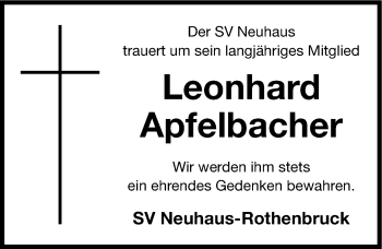 Traueranzeige von Leonhard Apfelbacher von Nordbayerische Nachrichten Pegnitz Lokal