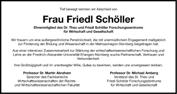 Traueranzeige von Friedl Schöller von Gesamtausgabe Nürnberger Nachrichten/ Nürnberger Ztg.
