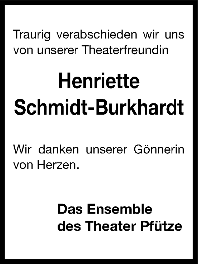  Traueranzeige für Henriette Schmidt-Burkhardt vom 27.02.2014 aus Gesamtausgabe Nürnberger Nachrichten/ Nürnberger Ztg.