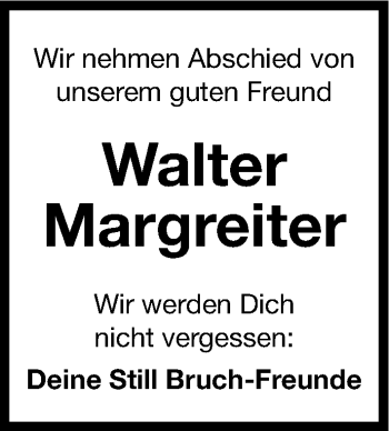 Traueranzeige von Walter Margreiter von Gesamtausgabe Nürnberger Nachrichten/ Nürnberger Ztg.