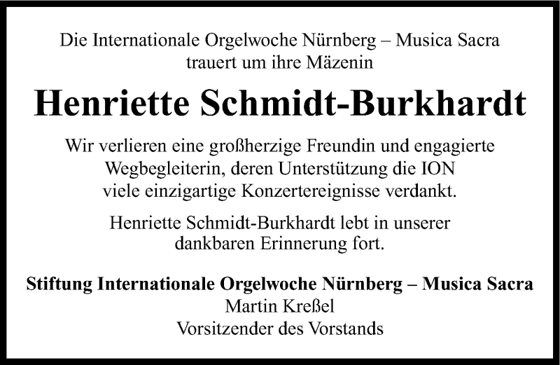  Traueranzeige für Henriette Schmidt-Burkhardt vom 28.02.2014 aus Gesamtausgabe Nürnberger Nachrichten/ Nürnberger Ztg.