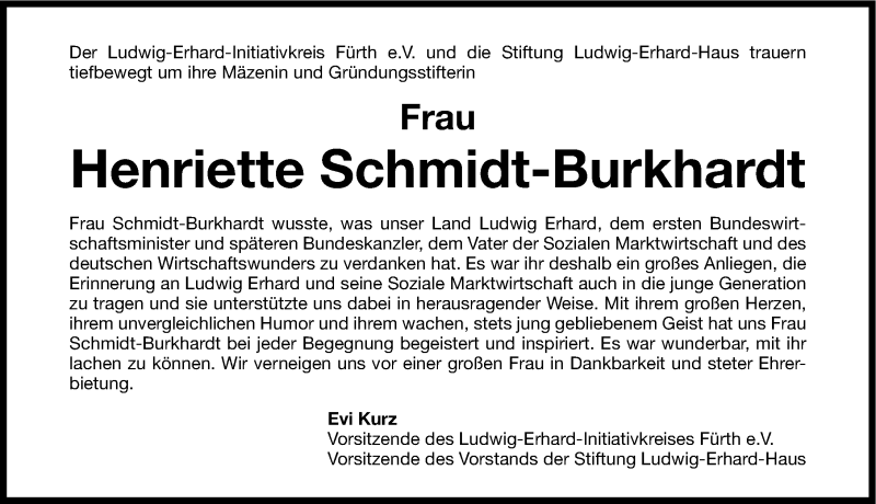  Traueranzeige für Henriette Schmidt-Burkhardt vom 28.02.2014 aus Gesamtausgabe Nürnberger Nachrichten/ Nürnberger Ztg.