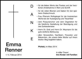 Traueranzeige von Emma Renner von Altmühl-Bote Lokal