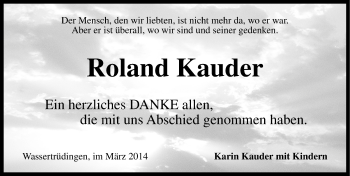 Traueranzeige von Roland Kauder von Altmühl-Bote Lokal
