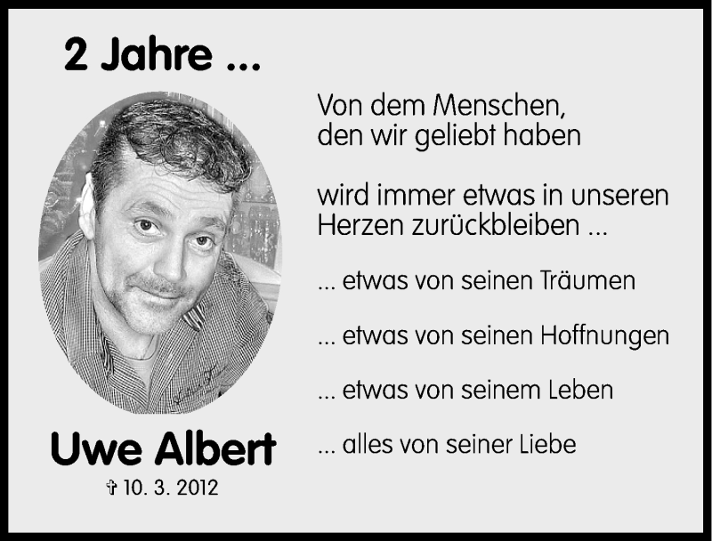  Traueranzeige für Uwe Albert vom 10.03.2014 aus Erlanger Nachrichten Lokal