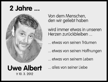 Traueranzeige von Uwe Albert von Erlanger Nachrichten Lokal