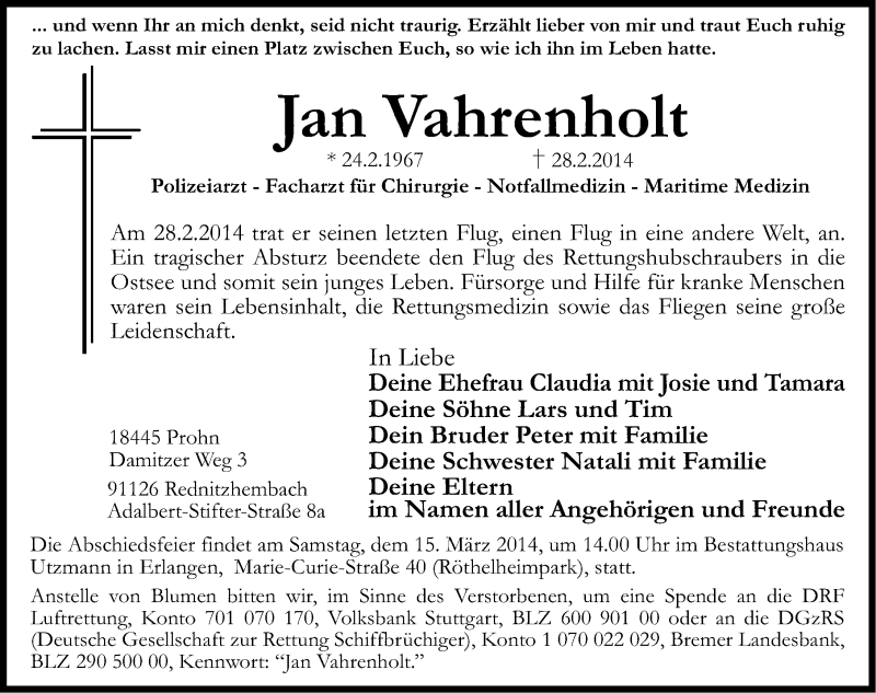  Traueranzeige für Jan Vahrenholt vom 08.03.2014 aus Erlanger Nachrichten Lokal