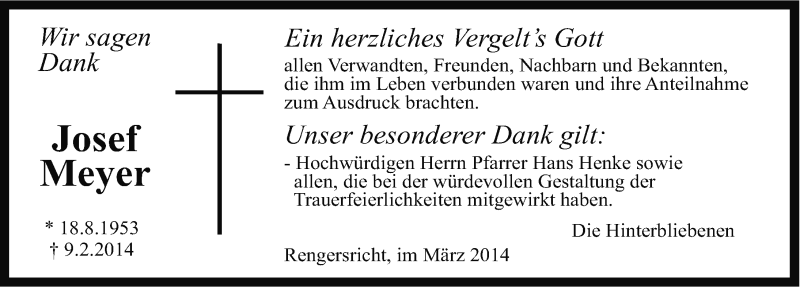  Traueranzeige für Josef Meyer vom 15.03.2014 aus Neumarkter Nachrichten Lokal