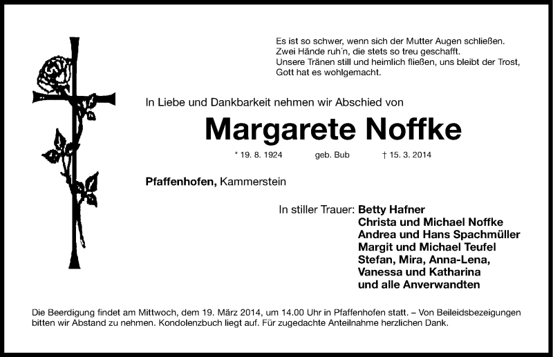Traueranzeigen von Margarete Noffke trauer.nn.de