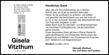 Traueranzeige von Gisela Vitzthum von Fürther Nachrichten Lokal