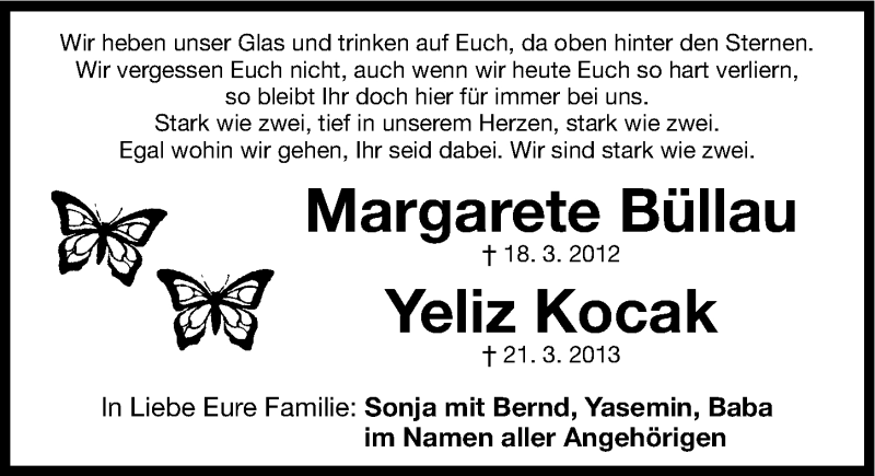  Traueranzeige für Yeliz Kocak vom 21.03.2014 aus Erlanger Nachrichten Lokal