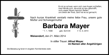 Traueranzeige von Barbara Mayer von Nordbayerische Nachrichten Herzogenaurach Lokal