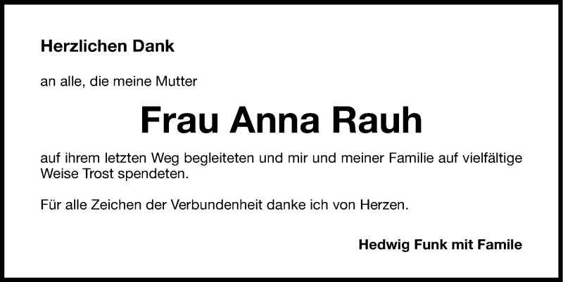  Traueranzeige für Anna Rauh vom 19.04.2014 aus Nordbayerische Nachrichten Pegnitz Lokal