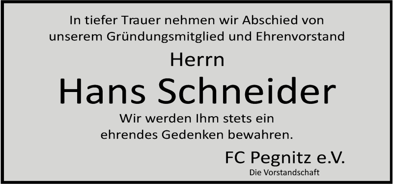  Traueranzeige für Hans Schneider vom 22.04.2014 aus Nordbayerische Nachrichten Pegnitz Lokal