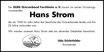Traueranzeige von Hans Strom von Nordbayerische Nachrichten Forchheim Lokal