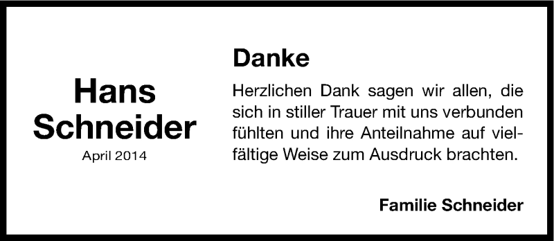  Traueranzeige für Hans Schneider vom 03.05.2014 aus Nordbayerische Nachrichten Pegnitz Lokal