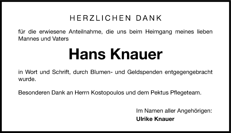  Traueranzeige für Hans Knauer vom 19.05.2014 aus Fürther Nachrichten Lokal