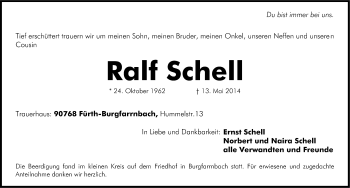Traueranzeige von Ralf Schell von Gesamtausgabe Nürnberger Nachrichten/ Nürnberger Ztg.