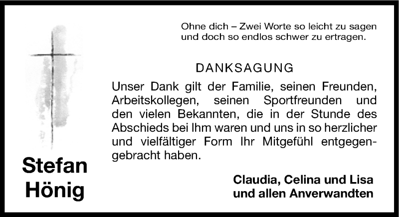  Traueranzeige für Stefan Hönig vom 07.06.2014 aus Fürther Nachrichten Lokal