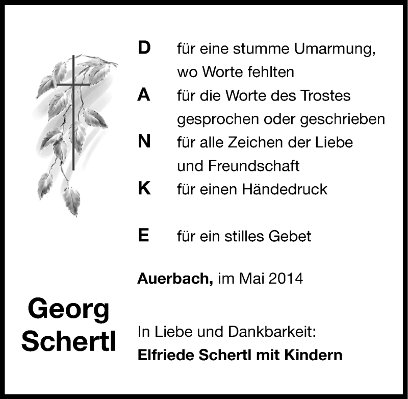  Traueranzeige für Georg Schertl vom 07.06.2014 aus Nordbayerische Nachrichten Pegnitz Lokal
