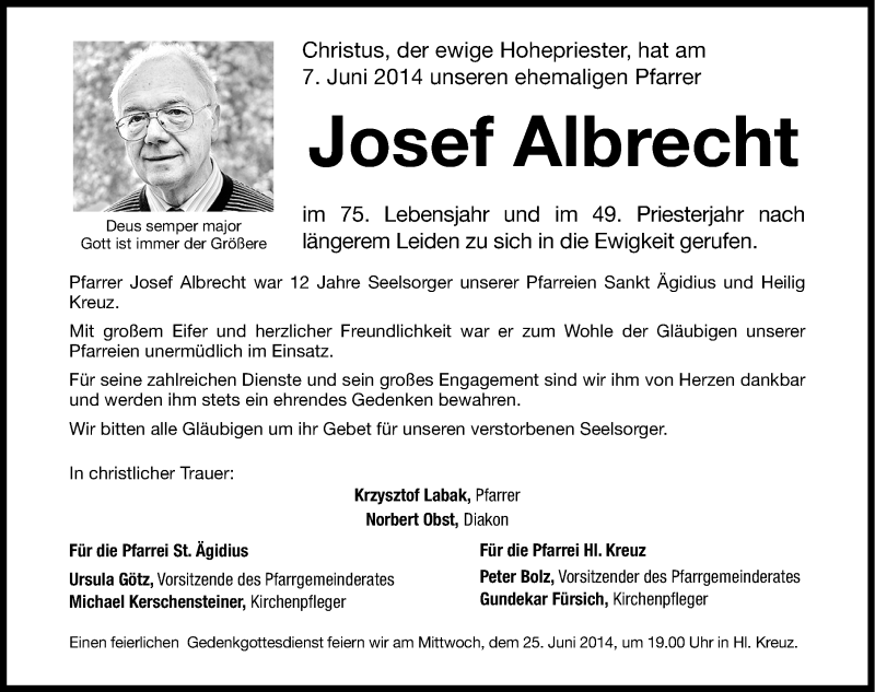 Traueranzeigen von Josef Albrecht trauer.nn.de