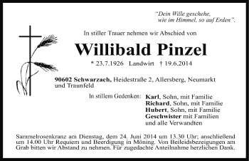 Traueranzeige von Willibald Pinzel von Neumarkter Nachrichten Lokal