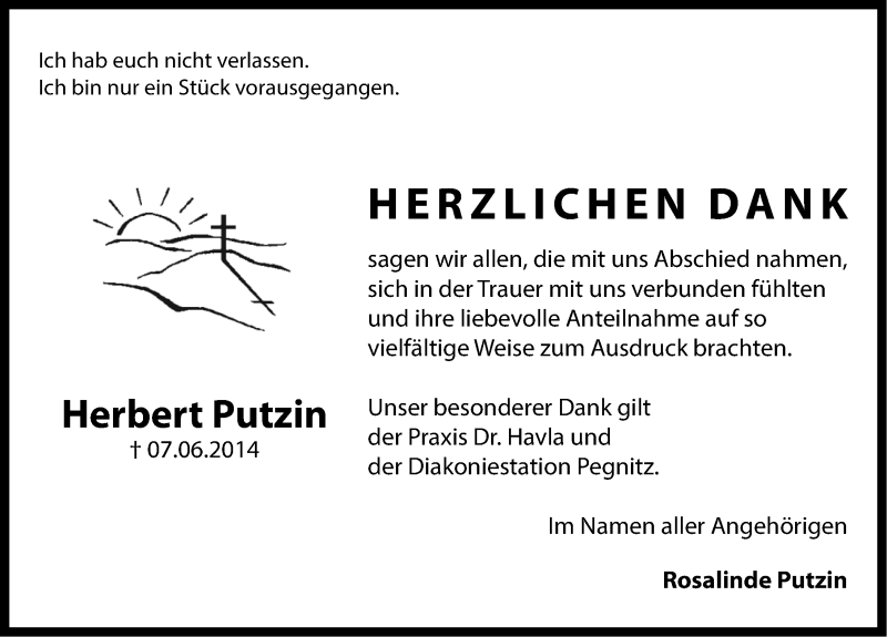  Traueranzeige für Herbert Putzin vom 28.06.2014 aus Nordbayerische Nachrichten Pegnitz Lokal