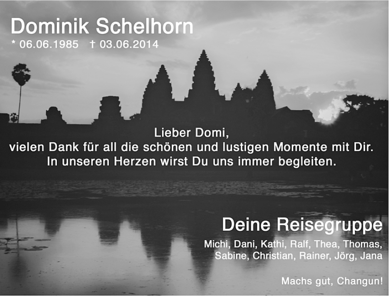  Traueranzeige für Dominik Schelhorn vom 28.06.2014 aus Gesamtausgabe Nürnberger Nachrichten/ Nürnberger Ztg.