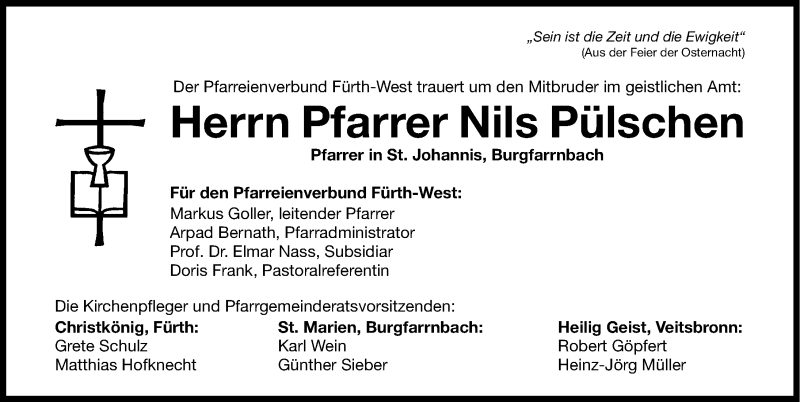  Traueranzeige für Nils-Olaf Pülschen vom 30.06.2014 aus Fürther Nachrichten Lokal