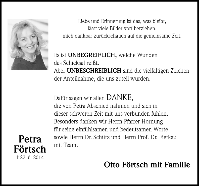  Traueranzeige für Petra Förtsch vom 05.07.2014 aus Gesamtausgabe Nürnberger Nachrichten/ Nürnberger Ztg.