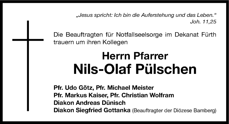  Traueranzeige für Nils-Olaf Pülschen vom 02.07.2014 aus Fürther Nachrichten Lokal