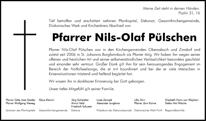  Traueranzeige für Nils-Olaf Pülschen vom 02.07.2014 aus Fürther Nachrichten Lokal