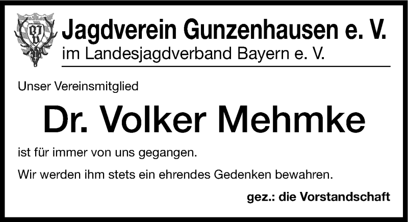  Traueranzeige für Volker Mehmke vom 08.07.2014 aus Altmühl-Bote Lokal