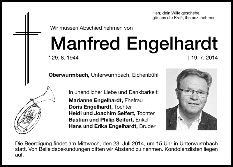  Traueranzeige für Manfred Engelhardt vom 21.07.2014 aus Altmühl-Bote Lokal
