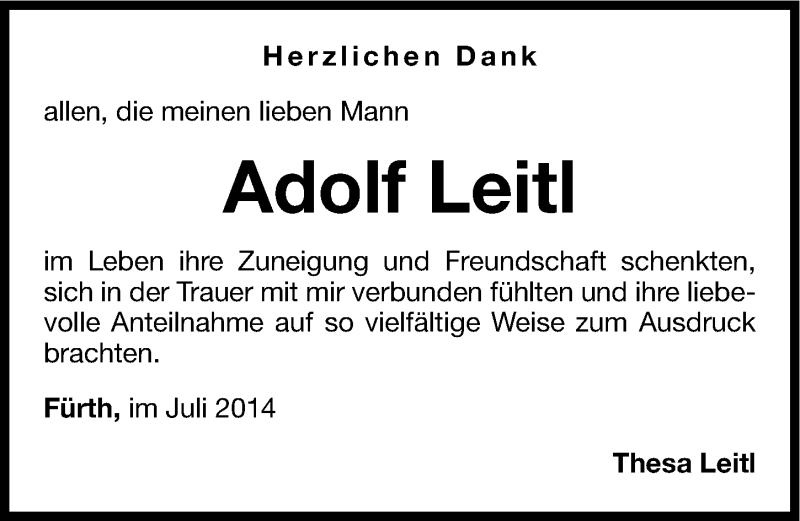 Traueranzeigen von Adolf Leitl trauer.nn.de