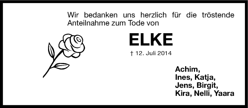  Traueranzeige für Elke Lunkenheimer vom 30.07.2014 aus Gesamtausgabe Nürnberger Nachrichten/ Nürnberger Ztg.