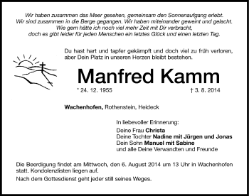 Traueranzeige von Manfred Kamm von Altmühl-Bote Lokal