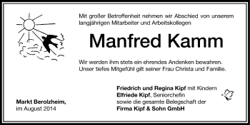 Traueranzeige von Manfred Kamm von Altmühl-Bote Lokal